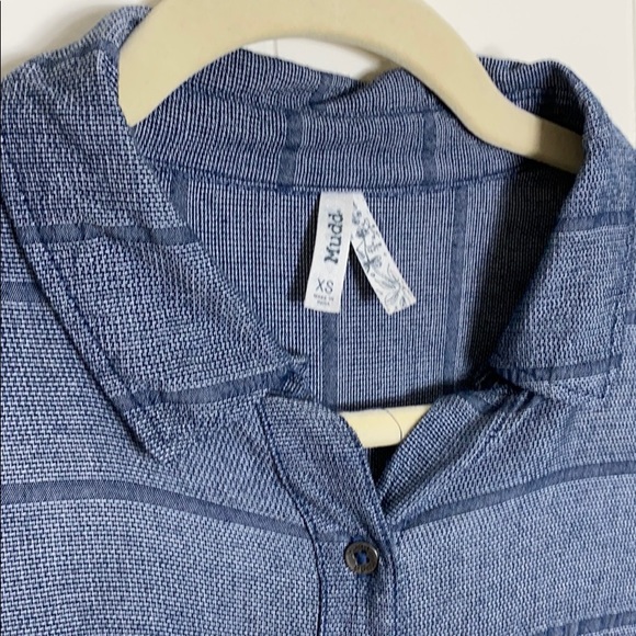 Mudd Blue Striped Chambray-Look Shift Button-Down Dress - Picture 2 of 6